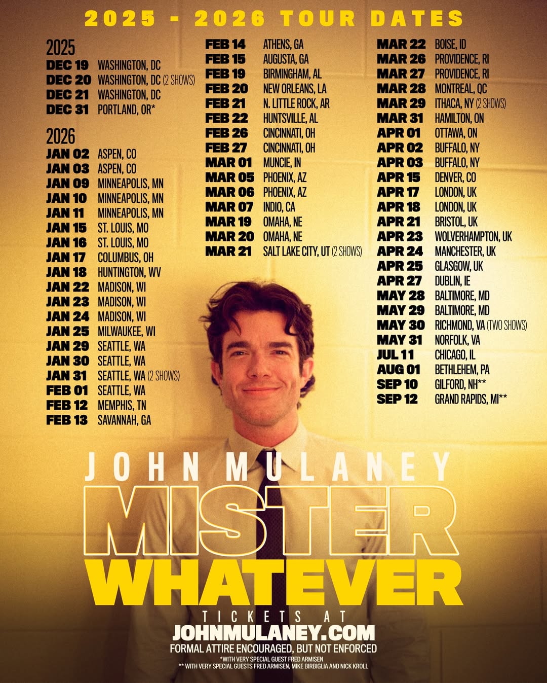 John Mulaney Mister Whatever Tour Poster 2026